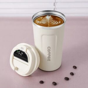 Custom logo reusable stainless steel insulated travel coffee cup tumbler mug with Smart LED temperature display lid