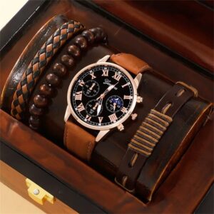 Fashion Mens Sports Watches Man Business Quartz Wristwatch Luxury Brown Leather Bracelet Men Casual Luminous Clock Watch