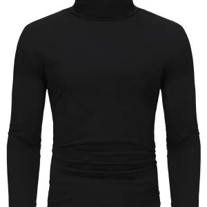 Fashion black and white base shirt Solid high neck men's long sleeved T-shirt Men's T-shirt