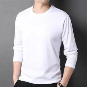 Men's Elastic Breathable Classic Shirt Round Neck New Trend Business Casual Male Long Sleeve T-shirt